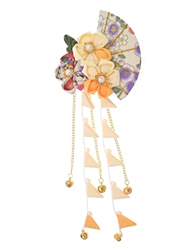 Pinza para el cabello japonés Kanzashi amarillo con adorno de flor y clip de banda Hanfu 1