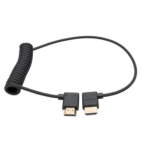HangTon Cable HDMI en ángulo izquierdo 8K 60p 4K 120p para cámara ATOMOS Ninja V, Lumix S5II GH5, Sony A7S3 A7RV A7IV Canon C70 Z9 Cámara FEELWORLD BMD, tipo A HDMI 2.1, trenzado en espiral 50 cm