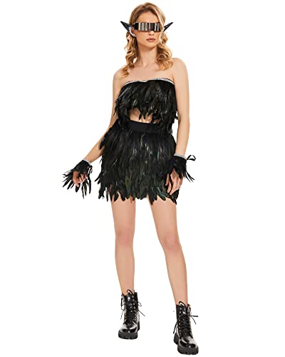 Miuco Womens Faux Feather A Line Mini Skirt3