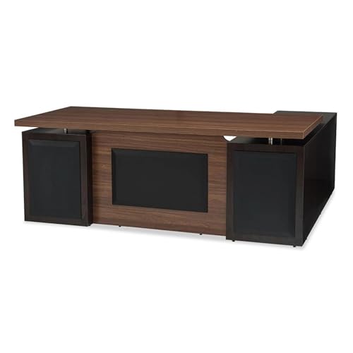 Image of Lakdi The Furniture Co Director L Shape Table Made in Particle Board and Metal SS Piller and Luxury Modern CEO Desks and MDF Modestery with Matte Finish & Computer Workstation- Classic Walnut-LDL-557