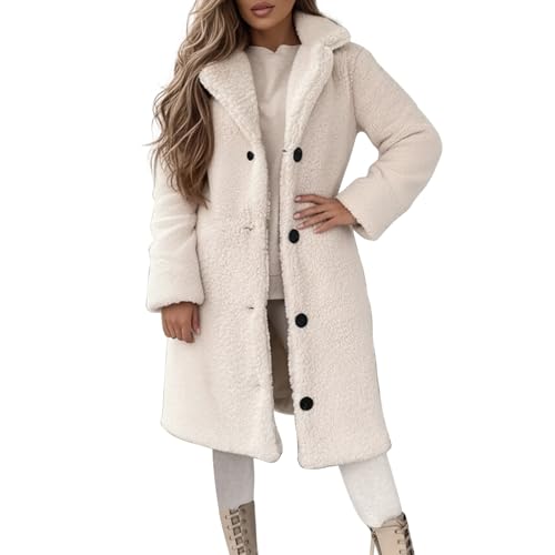 Generisch Cappotto lungo da donna in pile Teddy con colletto