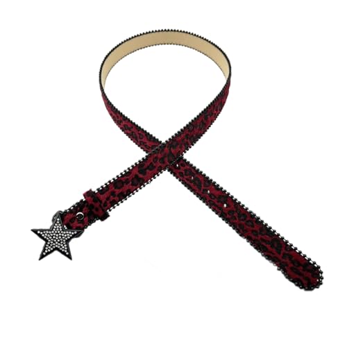 UncleS Leopard Print Rhinestone Belt Star Buckle Fashion Waist Belt for Fashion Dress PU Leather