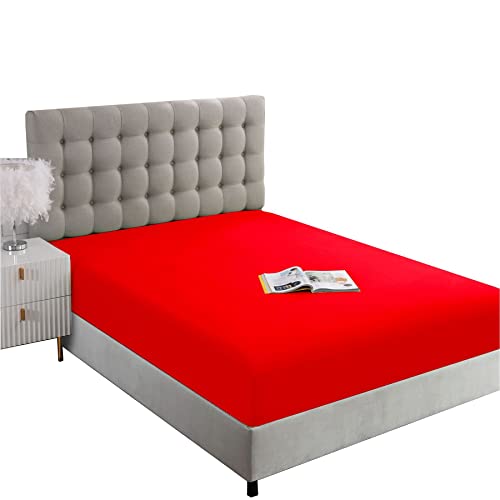 Image of Ghooss Full Size Fitted Sheet Soft,Single Fitted Deep Pocket Sheet,Wrinkle,Fade and Stain Resistant,1 Pack,Red