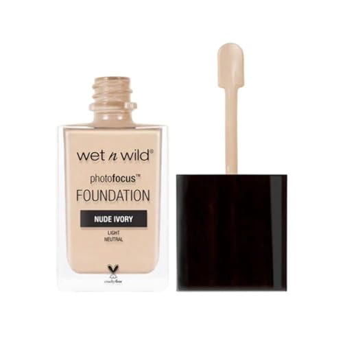 Wet n Wild, Base de Maquillaje Photo Focus Mate, Base de Maquillaje de Alta Cobertura con Complejo de Ajuste de Luz para un Look Sin Marcas Blancas y Apto para Fotos, Acabado Mate, Vegano, Nude Ivory