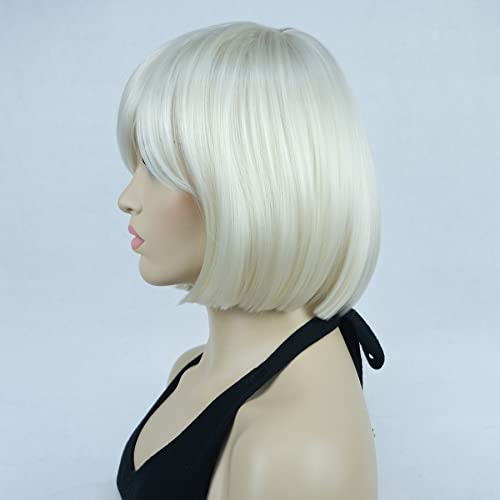 Lydell 8" Straight Short Wigs Bob Hair with Bangs Cute Central Dot Top Heat Resistant Synthetic Wigs (614 White Blonde) - Image 4
