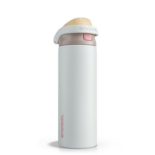 Image of ENCOOL Leakproof Insulated Water Bottle with Straw Dual-Sip Water Bottle Bag-Safe Design for Work, Commute & Gym - Keeps Drinks Cold All Day, 24 oz, Clay Grey
