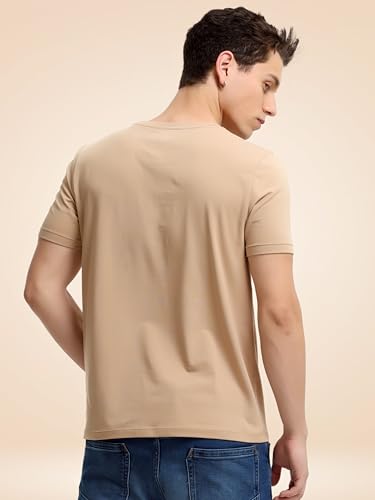 Image of TURMS Men's Casual Solid Round Neck T-Shirt, Odor Control, Stretchable & Breathable, Cotton Rich Fabric, Half Sleeve