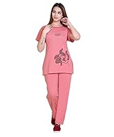 New Crush Women's Cotton Printed Night Suit Set of Top & Pyjama (Peach) 5XL