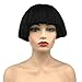 Aimole Short Yaki Straight Synthetic Wigs Black Mushroom Head Wig Bowl haircut Wigs Bob Natural Black (1B)