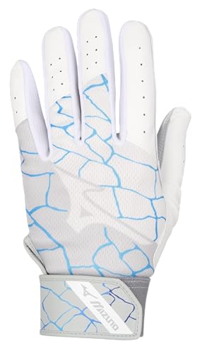 Gants de frappeur Mizuno MVP Youth blancs et bleus pour garçon en taille T-ball