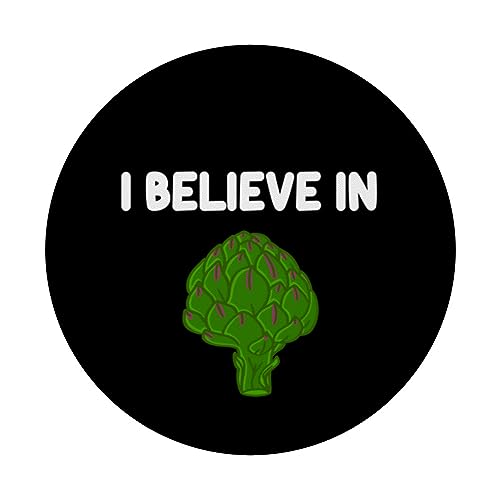 I Believe In Artichoke Heart Green Vegetable Eat Healthy PopSockets Swappable PopGrip, Black - Image 3