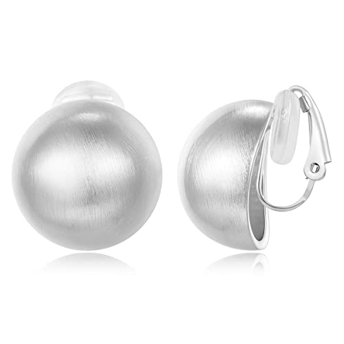 FAMARINE Gold Sliver Ball Clip on Earrings for Women Brushed Finish Small Clip Earrings Gift