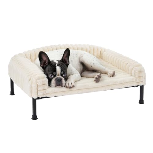 Veehoo Hundeliege Hundesofa für Kleine Hunde, Flauschige Erhöhtes Hundebett mit Abnehmbarem Polster und Orthopädische Matratze, Hunde Sofa Katzensofa mit rutschfeste Füße, Elfenbeinweiß 60x45x10cm