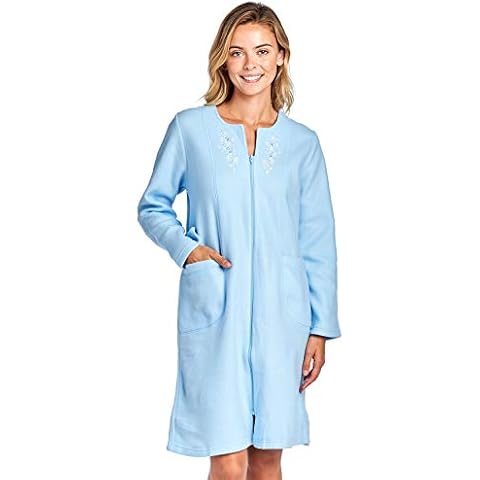 Casual Nights Women's Long Sleeve Zip Up Front Short Fleece Robe - Blue - XX-Large Cover
