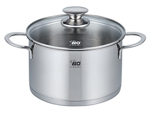 ELO 72551 Fleischtopf 20 cm mit Glasdeckel Serie Galant, Induktion, Edelstahl hochglänzend, mit Literskala und Öl-Dosier-System