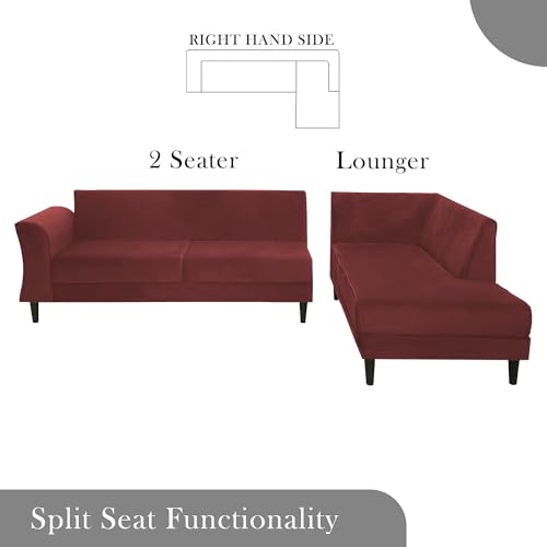 Image of Gratly RHS 4 Seater L Shape Sofa Set for Living Room (Maroon Colour) Premium Fabric Sofa