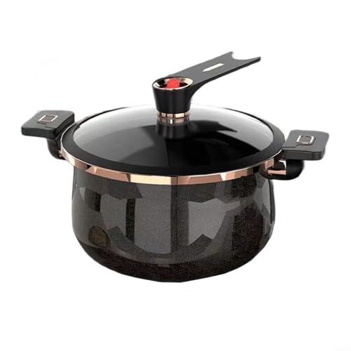 GANCEI Olla a presión esmaltada, olla de sopa antiadherente de gran capacidad, diseño de doble oreja para cocina de inducción de gas, 26 cm, 28 cm (5 L, negro)
