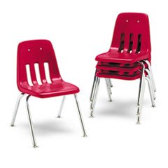 Virco 9000 Series Classroom Chairs, 16" Seat Height, Red/Chrome, 4/Carton