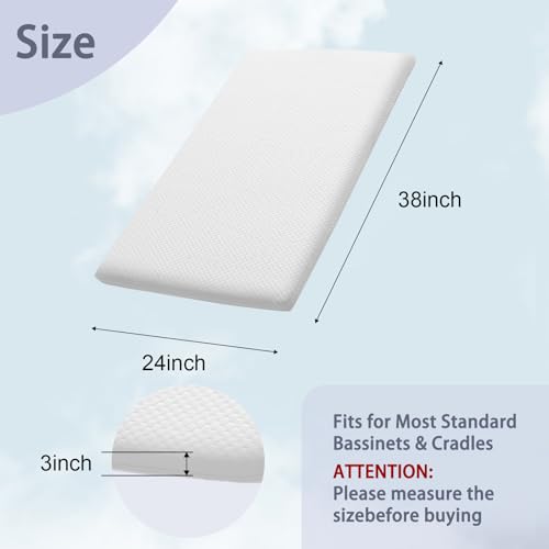 Image of Lisara Mini Crib Mattress, 38 inch x 24 inch x 3 inch Dual Sided Gel Memory Foam Mattress with Waterproof, Removable and Breathable Ice Silk Cover