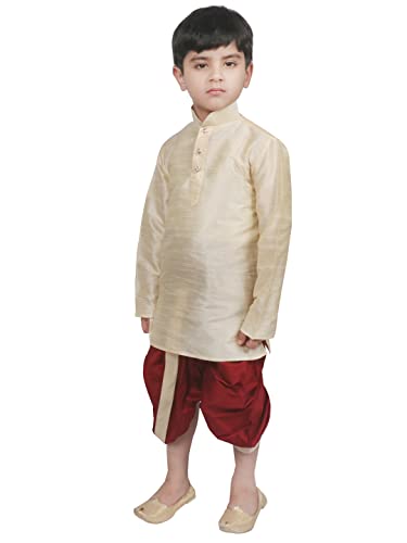 Image of SG YUVRAJ Boy's Raw Silk Kurta Dhoti Set