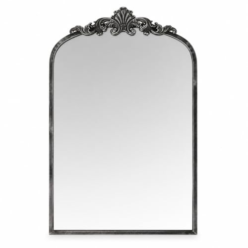 Image of Arched Wall Mirror, 21x31 inch Baroque Traditional Design, Antique Black