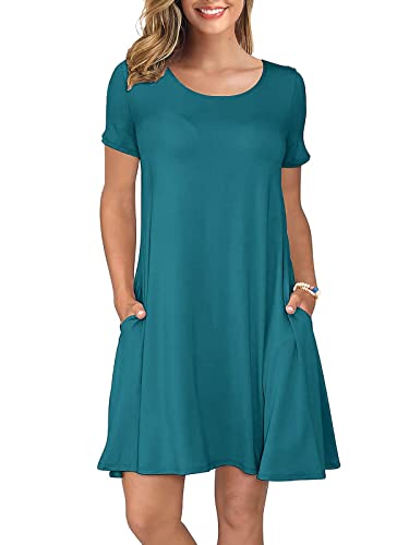 Image of KORSIS Summer Women's Dress Casual T-Shirt Short Sleeve Dresses Swing Flowy Beach Vacation Work Sundress with Pockets