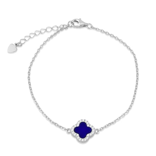 Tuscany Silver Damen-Armband, Silber rhodiniert, Kleeblatt Blau-Lazurit (synth.) & Zirkonia, verstellbar 16–19 cm 6,25–7,5'
