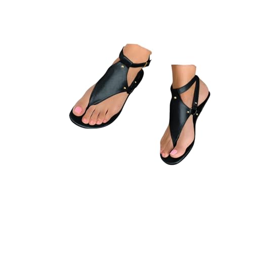 Women's Thong Flat Sandals,Women's Casual T-Strap and Adjustable Ankle Buckle for Summer Beach Sandals,Flip Flops T Strap Dress Sandals,Leather Strappy Slip on Summer Shoes for Women