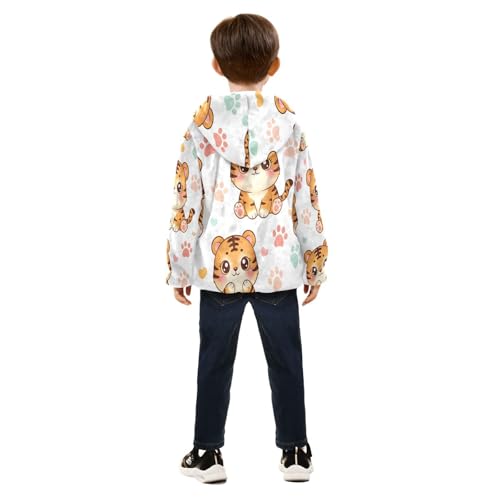 Cute Tiger Pattern Prints Design Toddler Fleece Jacket Girl Boys Hooded Fleece Jacket Coat Warm Outwear Zip-up 3-10T4