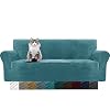 MAXIJIN Housse de canapé en Velours épais 3 Places Housse de canapé Super Extensible pour Chiens Cat Pet Friendly 1-Piece Elastic Furniture Protector Housse de canapé en Peluche (3 Places, Bleu Paon)