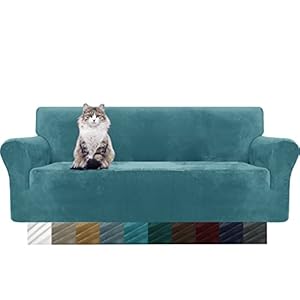 MAXIJIN Housse de canapé en Velours épais 3 Places Housse de canapé Super Extensible pour Chiens Cat Pet Friendly 1-Piece Elastic Furniture Protector Housse de canapé en Peluche (3 Places, Bleu Paon)