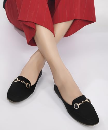 Image of JM LOOKS Sophisticated Horsebit Loafer Flats with Premium Matte Finish and Elegant Metal Link Detail for Daily Style