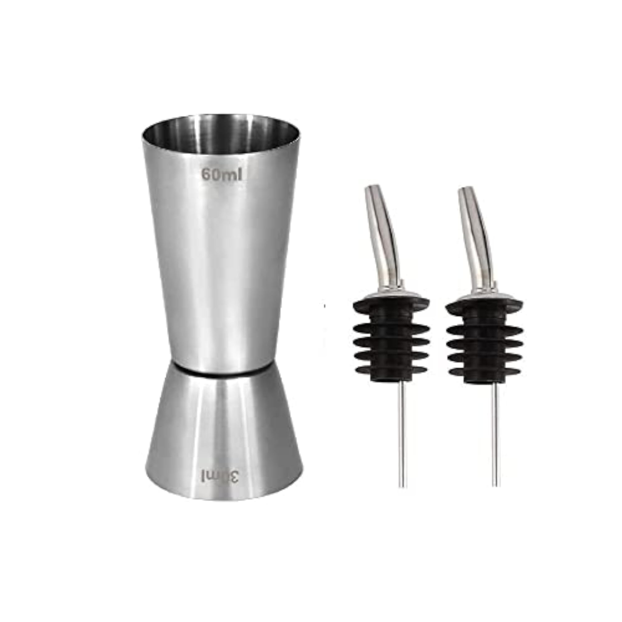 Stainless Steel Double Jigger with 2 Bottle Pourers, Cocktail Measuring Cup Set