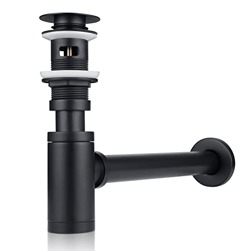 Set di sifone di design, sifone nero per lavabo e lavandino con troppopieno, sifone per bottiglie 1 1/4 x 32 mm, tubo sommergibile regolabile in altezza con tappo antiodore, manicotto in gomma