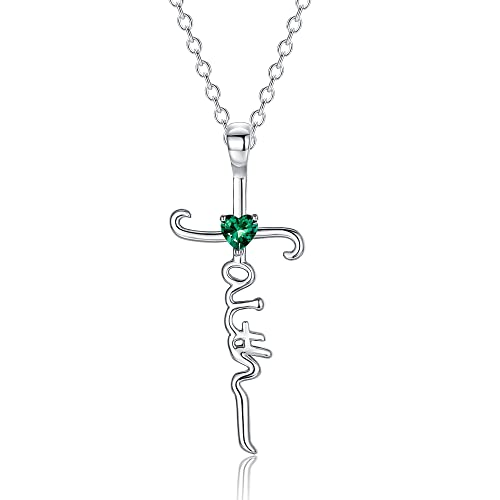 Nupdot Silver Cross Necklace For Women Girls, Sterling Silver Chain May Birthstone Faith Cross Pendant Necklaces Christmas Christian Religious Birthday Gifts For Her, With Gifts Box #TOP8