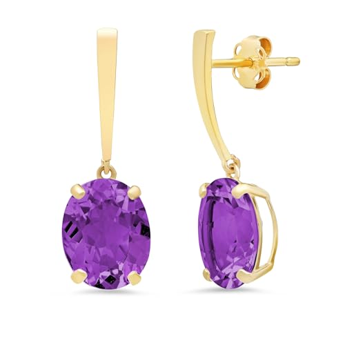 14k White or Yellow Gold Oval Cut Gemstone Drop Dangle Earrings for Women with 10mm x 8mm Birthstone and Push Back by MAX + STONE
