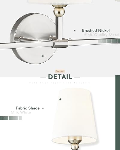 Image of Bathroom Light Fixtures, Brushed Nickel Vanity Lights with Flared White Fabric Shade, 3 Light Wall Sconce, Modern Sconces Wall Lighting for Hallway Bedroom, VL837-BN-3