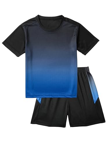 IRELIA Kids Short Sleeve T-Shirt and Boys Mesh Shorts Outfit Set Black Blue 5-6 - image 2