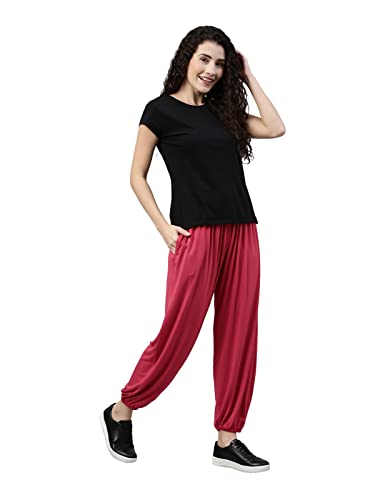 Image of GO COLORS Women Mid Rise Viscose Harem Pants | Wrinkle Free, Relaxed Fit, Free Size