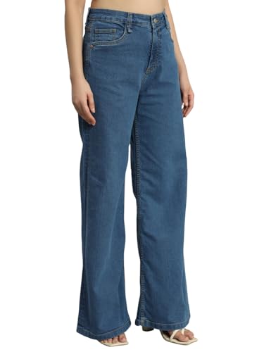 Image of Amazon Brand - INKAST Women High Rise Wide Leg Full Length Cotton Poly Lycra Jeans | Casual Denim Wear