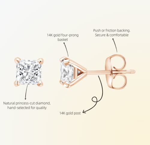 Women's Four Prong Princess Cut Diamond Stud Earrings (1/3 Ct. Tw, Yellow Gold) #TOP2
