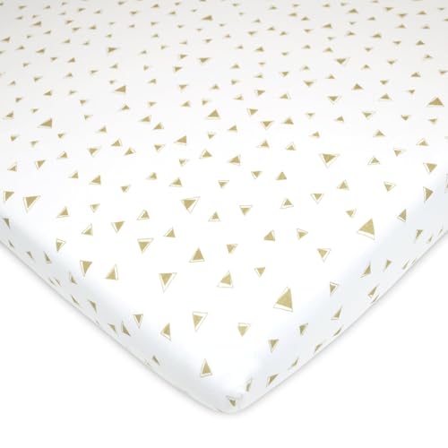 Image of American Baby Company 100% Natural Cotton Fitted Pack and Play Sheet 39 inch x 27 inch - Soft & Breathable Pack N Play Sheet for Playpen, Playard & Mini Crib Mattress, Mocha Triangle, for Boys & Girls