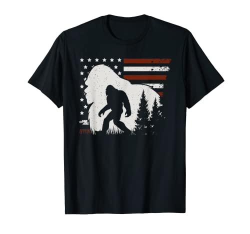 Bigfoot American Flag Sasquatch 4th July Patriot Vintage USA T-Shirt