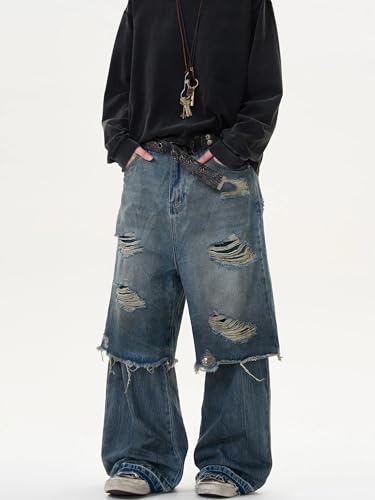 GUOYUXIAO Men's Jeans Layered Denim Pants Straight-Leg Casual Trouser for Men3