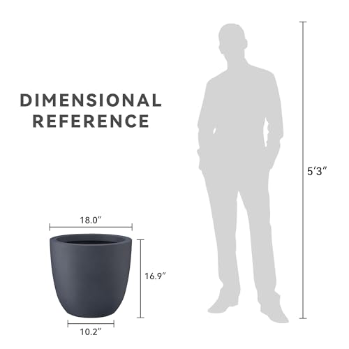 Image of Kante Large Round Bowl Charcoal Concrete Planter 18 inch Dia, Outdoor