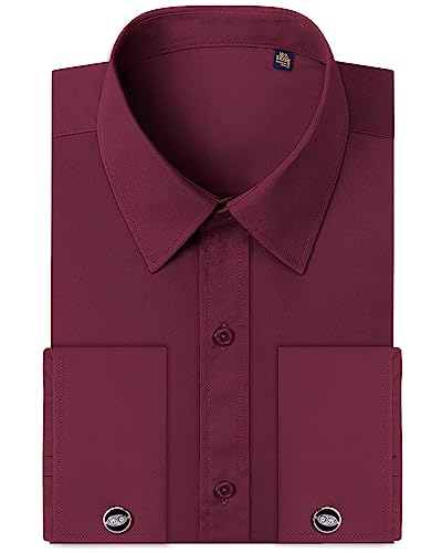Image of Alimens & Gentle French Cuff Regular Fit Dress Shirts (Cufflink Included) | Office Work,Business Casual,Wedding,Formal Event,Interview,cufflink,Soft,Breathable,Polyester Cotton