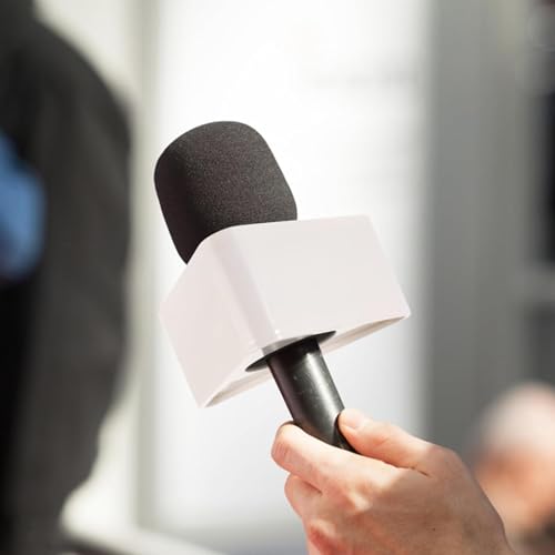 Image of Interview PRO Handheld Adapter with Mic, Compatible with R.O.D.E, DJI & Other Wireless Microphones - Foam Windshield Included (Mic Handle with Triangle Flag Station)