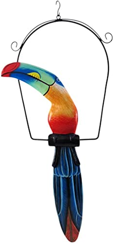 Estatua colgante de pájaro tucán de madera pintada 25 in miniatura 2