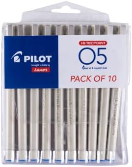 Pilot Hi-Tecpoint O5 0.5mm Extra Fine Point Roller Ball Pen | Blue Ink, Pack Of 10