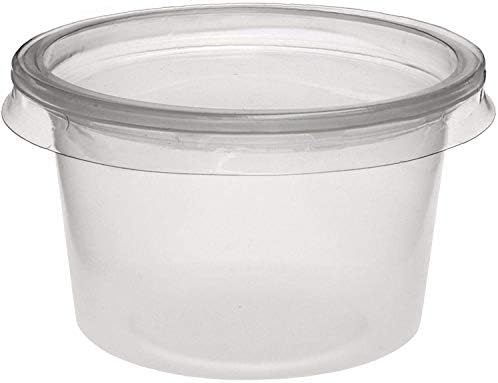 100 X Reusable Plastic Sauce POTS with LIDS [100 Sets, 1oz, 2oz & 4oz] Round DIP Small Food CONTAINERS for mini cheesecake Takeaway DIP Deli Microwave Freezer Safe (2oz)
